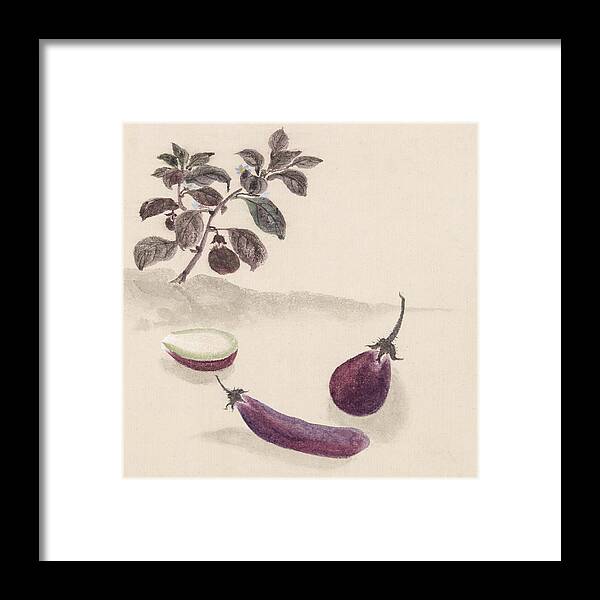 Eggplants Framed Print featuring the digital art Eggplants by Aged Pixel