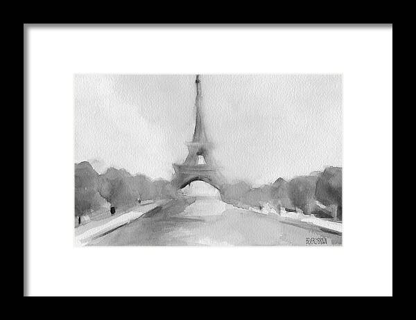 Paris Framed Print featuring the painting Eiffel Tower Watercolor Painting - Black and White by Beverly Brown Prints