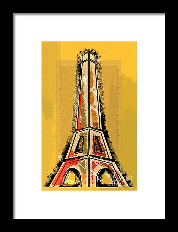 Framed Print featuring the digital art Eiffel Tower Yellow and Red by Robyn Saunders