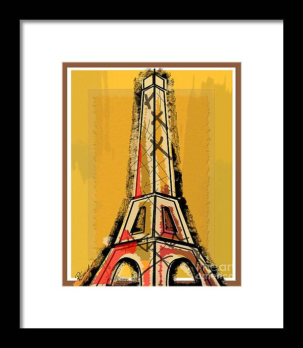 Effel Tower Framed Print featuring the painting Eiffel Tower Yellow Black and Red by Robyn Saunders