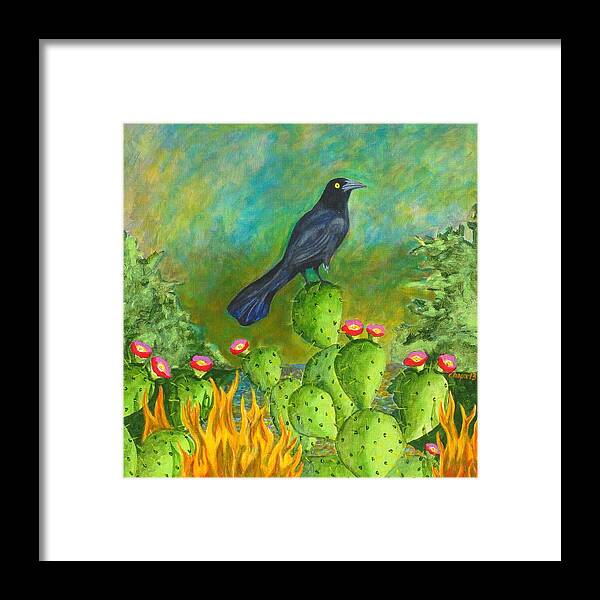  Framed Print featuring the painting El Pajaro Negro En Fuego by Manny Chapa