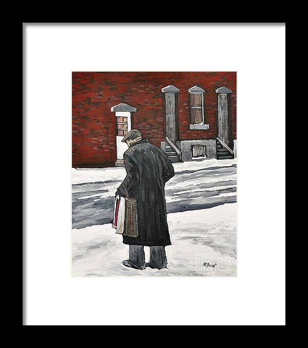 P.s.c. Framed Print featuring the painting Elderly Gentleman in Pointe St. Charles by Reb Frost