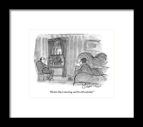 
(man Setting In Chair Looking Out A Dark Window Framed Print featuring the drawing Election Day Is Dawning by Edward Frascino