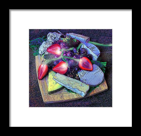 Kitchen Art Fruit Framed Print featuring the digital art Electric Strawberries by Pamela Smale Williams