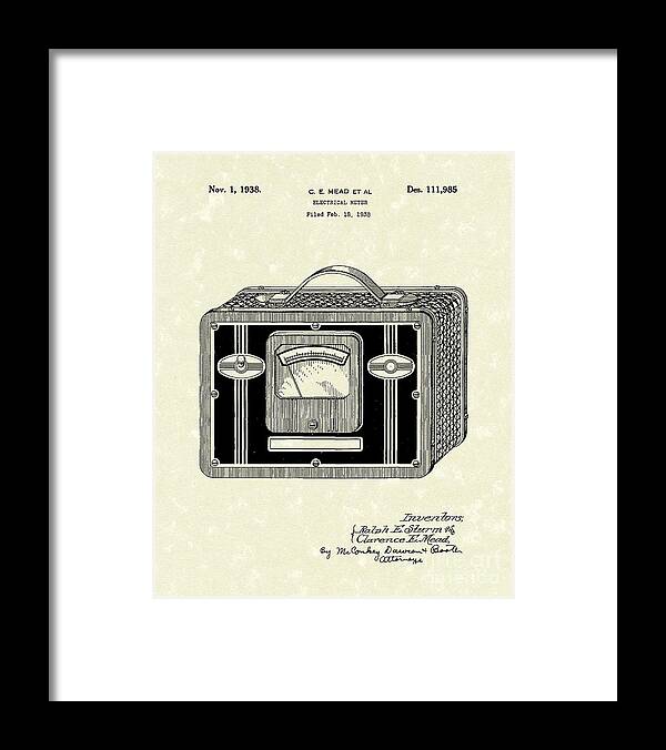 Mead Framed Print featuring the drawing Electrical Meter 1938 Patent Art by Prior Art Design