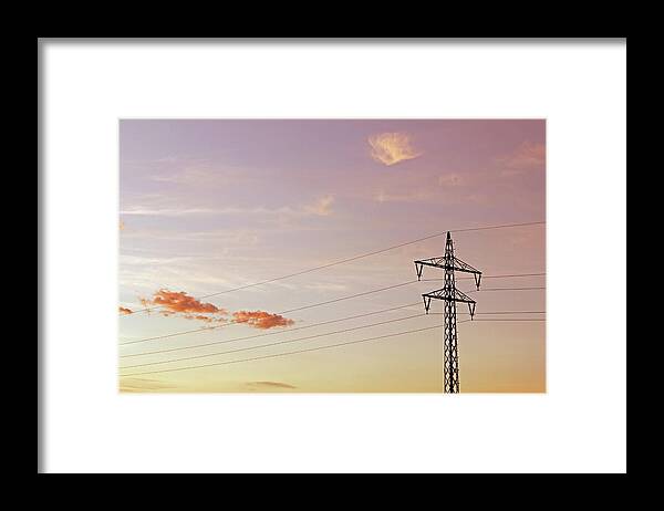 Power Wire Framed Print featuring the photograph Electricity Wires And Pylon by Tony Craddock/science Photo Library