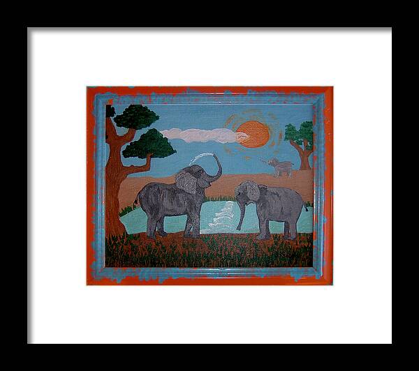 Elephant Framed Print featuring the painting Elephant Paradise by Yvonne Kroupa 