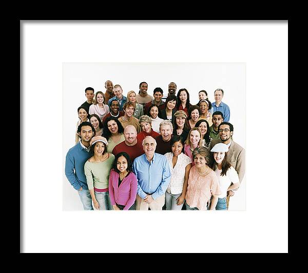 People Framed Print featuring the photograph Elevated Studio Shot of a Large Mixed Age, Multiethnic Crowd of Men and Women by Digital Vision.