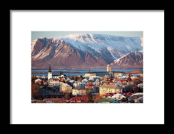 Snow Framed Print featuring the photograph Elevated View Over Reykjavik, Iceland by Travelpix Ltd