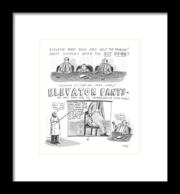 Business Framed Print featuring the drawing Elevator Pants by Roz Chast