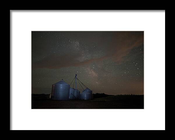 Grain Elevators Framed Print featuring the photograph Elevators and Milky Way by Doug Davidson