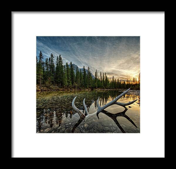 Scenics Framed Print featuring the photograph Elk Antler Adds Reflection To Mountain by Ascent Xmedia