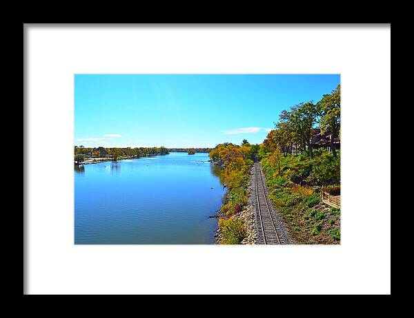 Empty Framed Print featuring the photograph Empty Train Tracks of Rockford on the Rock River with Fall Colors by Jeff at JSJ Photography