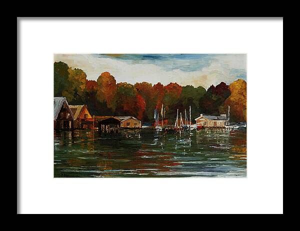 Segelverein Framed Print featuring the painting End Of The Sailing Season - Marina Malchow by Barbara Pommerenke