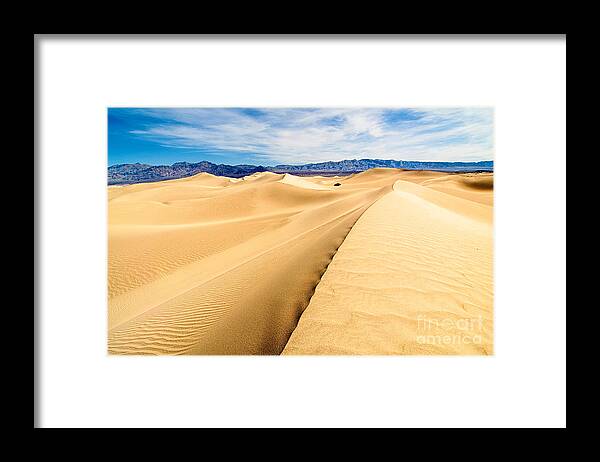 Sand Dune Framed Print featuring the photograph Endless Dunes - Panoramic view of sand dunes in Death Valley National Park by Jamie Pham