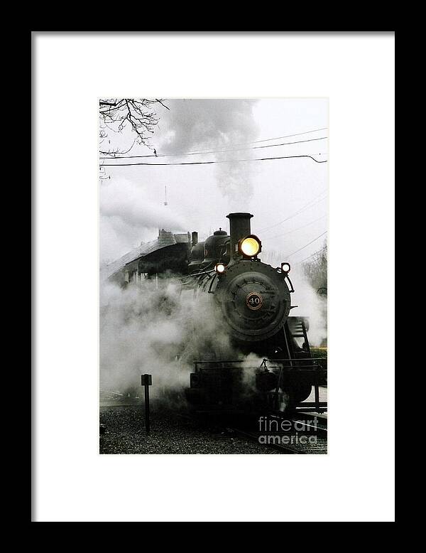 Michael Hoard Photos Framed Print featuring the photograph Engine Number 40 Making Steam Pulling Into New Hope Passenger Train Terminal by Michael Hoard