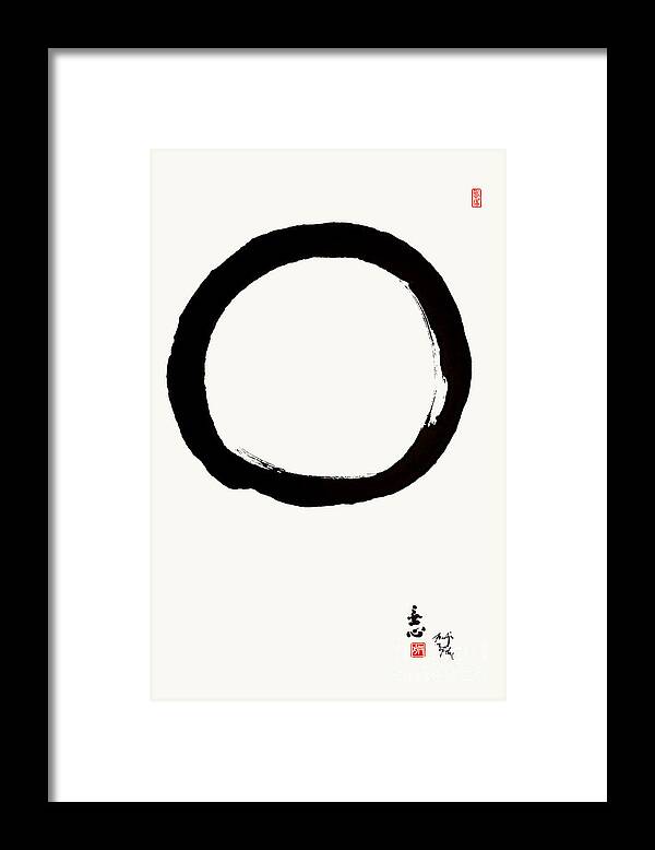 Enso Framed Print featuring the painting Enso Circle With Mushin Calligraphy by Nadja Van Ghelue