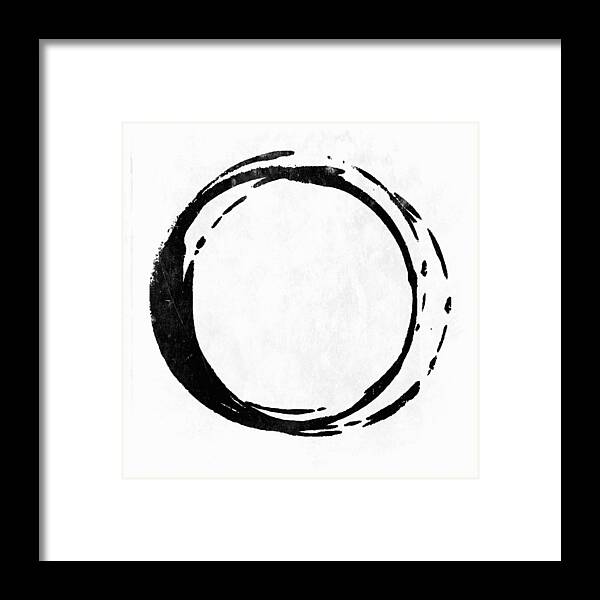 Black Framed Print featuring the painting Enso No. 107 Black on White by Julie Niemela