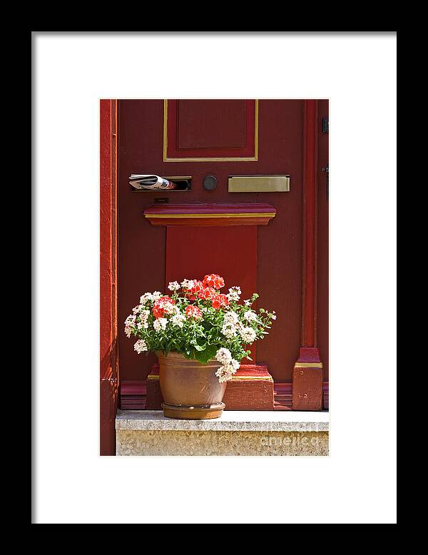 Framed Print featuring the photograph Entrance door with flowers by Heiko Koehrer-Wagner
