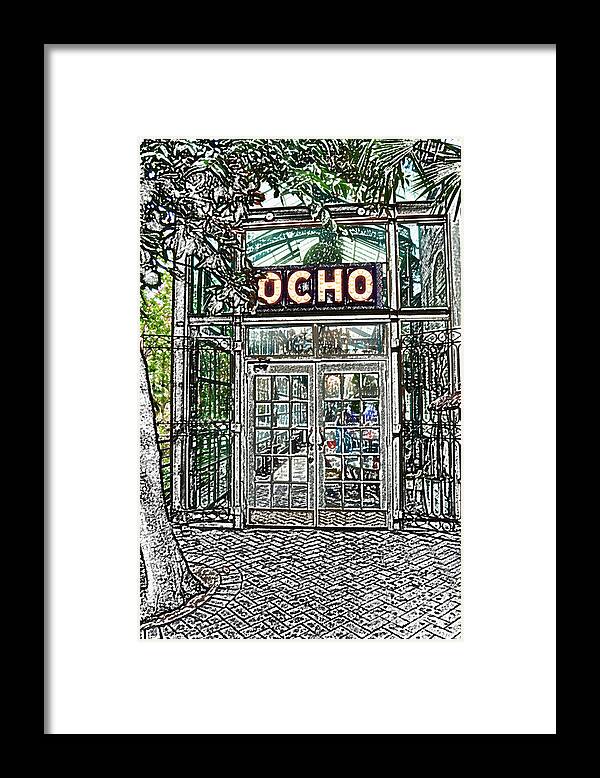 Travelpixpro San Antonio Framed Print featuring the photograph Entrance to Trendy OCHO Restaurant in San Antonio Texas Colored Pencil Digital Art by Shawn O'Brien
