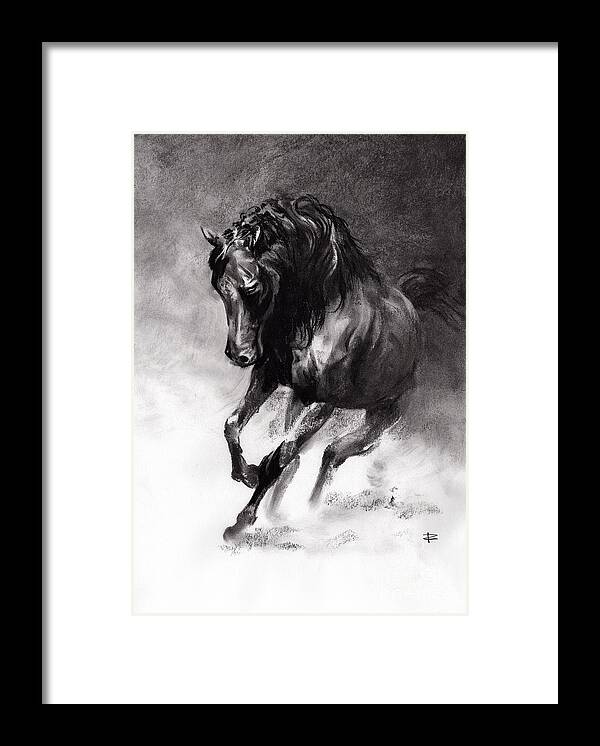 Charcoal Framed Print featuring the drawing Equine by Paul Davenport