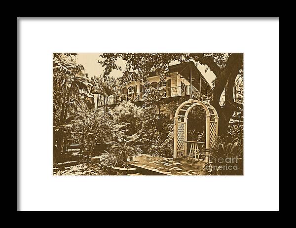 Hemingway House Framed Print featuring the digital art Ernest Hemingway House and Lush Gardens Key West Florida Rustic Digital Art by Shawn O'Brien