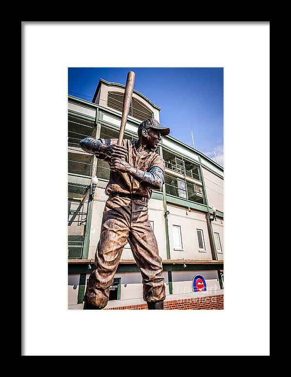 America Framed Print featuring the photograph Ernie Banks Statue at Wrigley Field by Paul Velgos