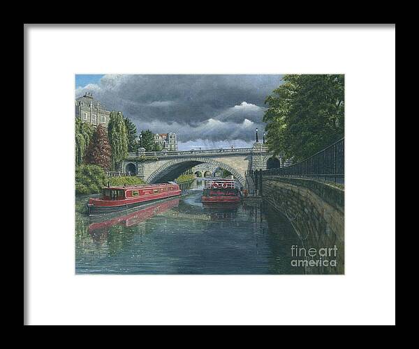 Bath Framed Print featuring the painting Escaping the Storm by MGL Meiklejohn Graphics Licensing
