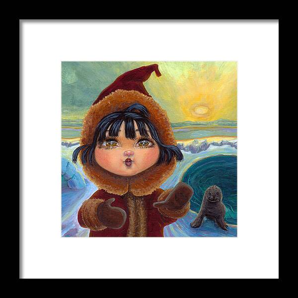 Eskimo Framed Print featuring the painting Eskimo Girl in Low Light by Jacquelin L Westerman