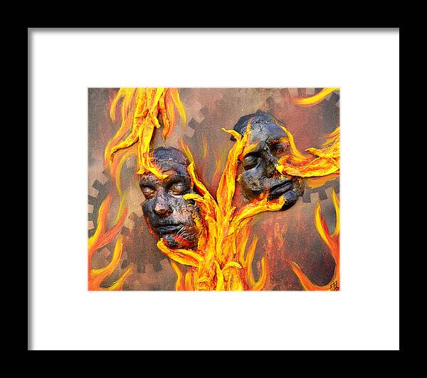 Fire Framed Print featuring the mixed media Eternal Damnation by Meganne Peck