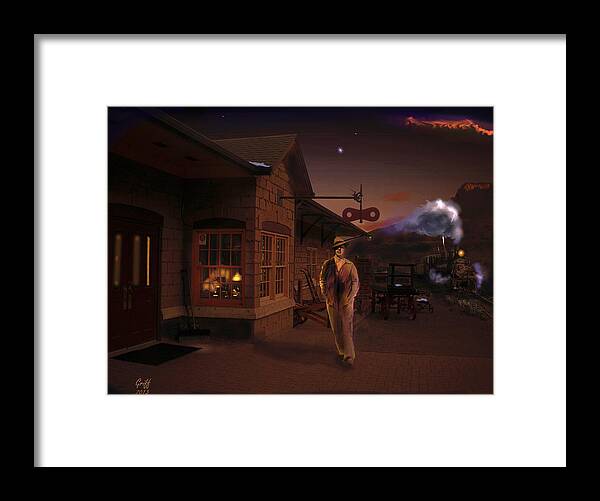 Trains Framed Print featuring the digital art Evening Arrival at Golden by J Griff Griffin