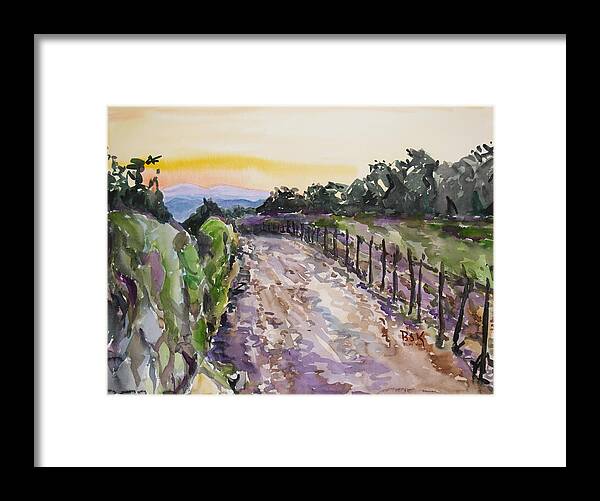Landscape Framed Print featuring the painting Evening Country Road by Becky Kim