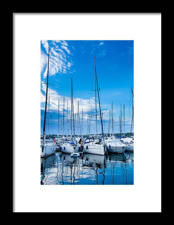 Boat Framed Print featuring the photograph Evening harbour with sailboats by Andreas Berthold