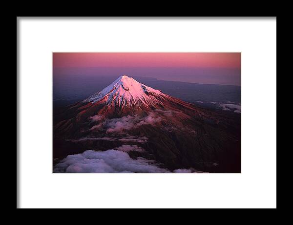 00260289 Framed Print featuring the photograph Evening Light On Mt Taranaki by Rob Brown