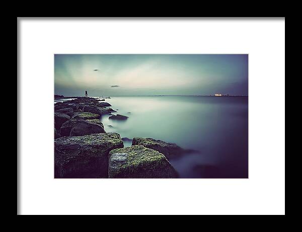 Galveston Framed Print featuring the photograph Evening Stillness Green by Thomas Zimmerman