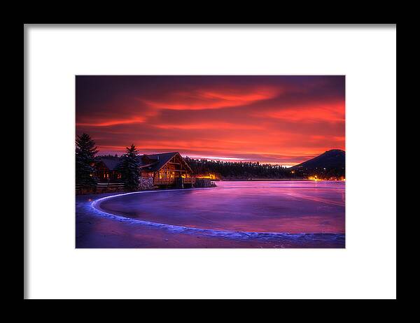 Sunrise Framed Print featuring the photograph Evergreen Lake Sunrise by Darren White