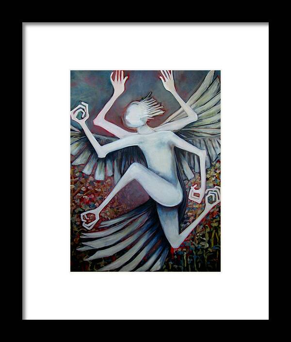 Proto Human Figure In Motion Framed Print featuring the painting Exctinct Species VI by Irena Mohr