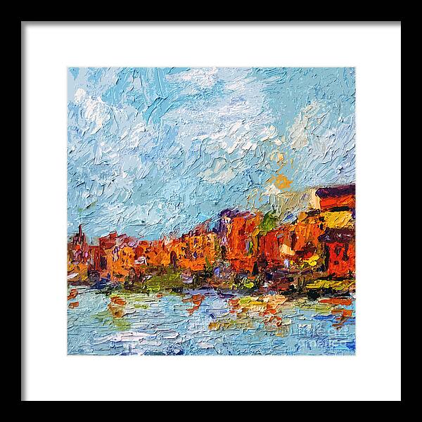 Modern Framed Print featuring the painting Expressive Seaside Village Square Format by Ginette Callaway