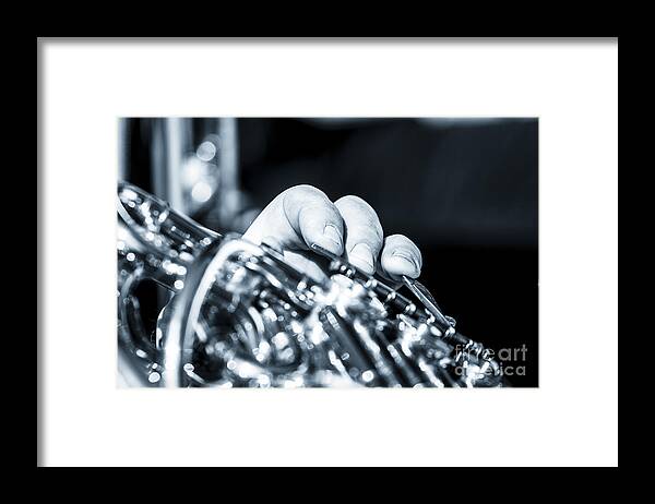 Brass Framed Print featuring the photograph Extreme Close Up Of Fingering Of French Horn by Peter Noyce