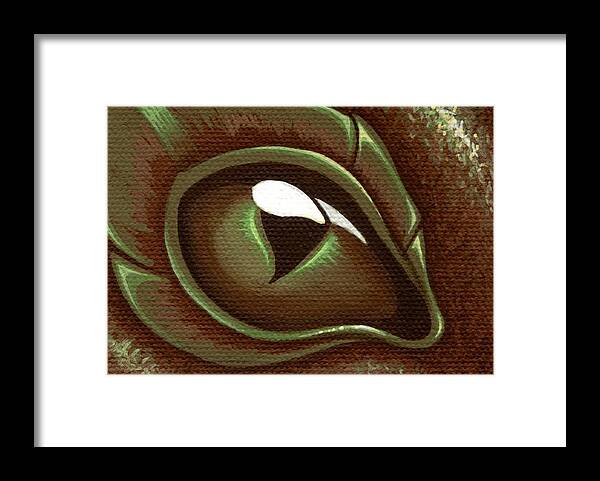 Brown Dragon Framed Print featuring the painting Eye Of The Forest Dragon Hatchling by Elaina Wagner