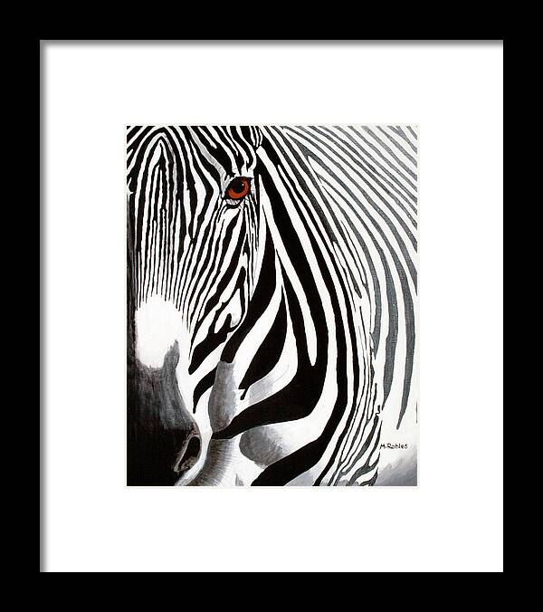 Africa Framed Print featuring the painting Eye of the Zebra by Mike Robles