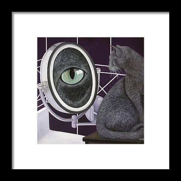 Cat Art Framed Print featuring the painting Eye See You by Karen Zuk Rosenblatt