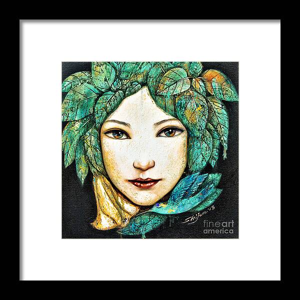 Shijun Framed Print featuring the painting Eyes of the Forest by Shijun Munns