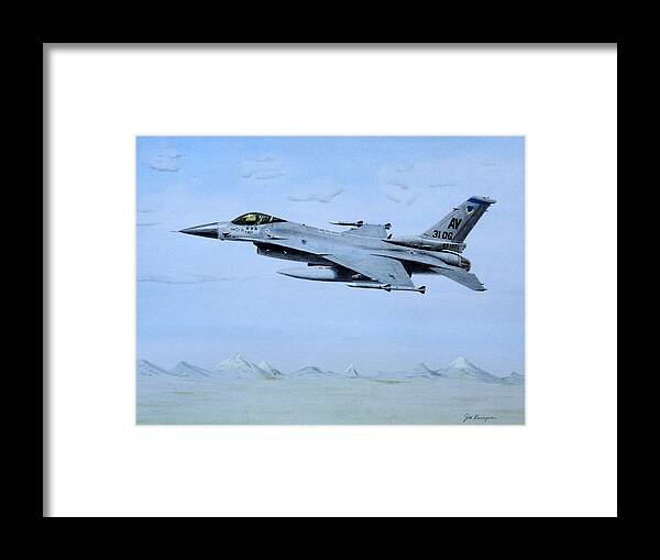F-16 Framed Print featuring the painting F-16 Over Aviano by Joseph Burger