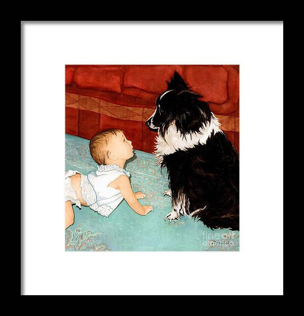 Child Framed Print featuring the painting Face-to-Nose by Barbara Jewell