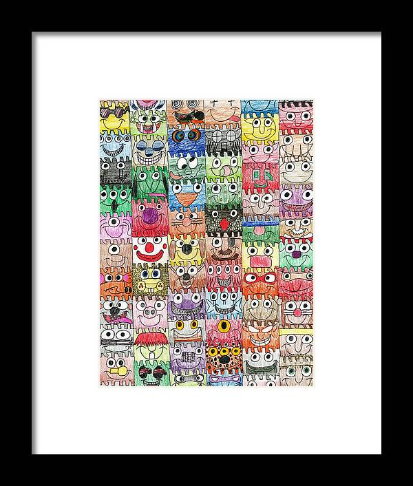 Whimsical Framed Print featuring the drawing Faces Puzzle Poster by Paul Fields