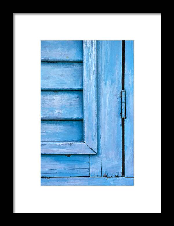 Abstract Framed Print featuring the photograph Faded Blue Shutter VI by David Letts