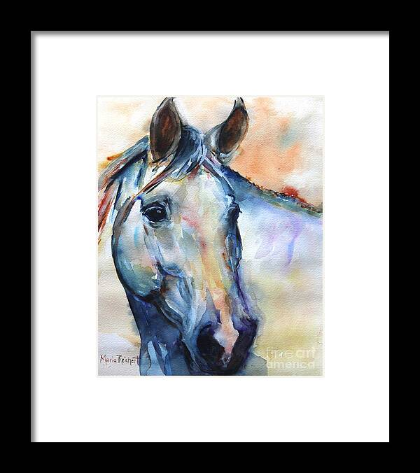 Horse Art Framed Print featuring the painting Horse Grey or White and Colorful Faithful by Maria Reichert