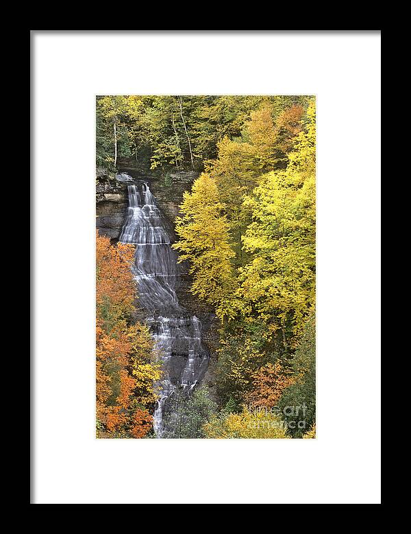 Michigan Framed Print featuring the photograph Fall Color Surrounds Chapel Falls on the Michigan Upper Peninsula by Dave Welling