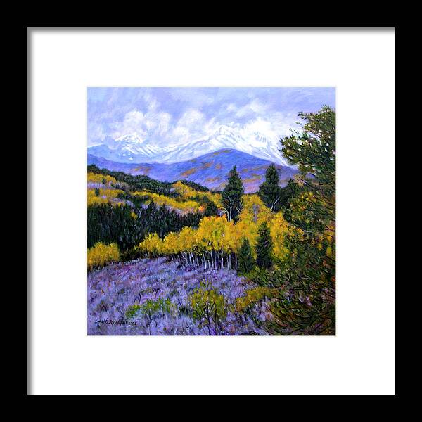 Rocky Mountains Framed Print featuring the painting Fall in the Rockies by John Lautermilch